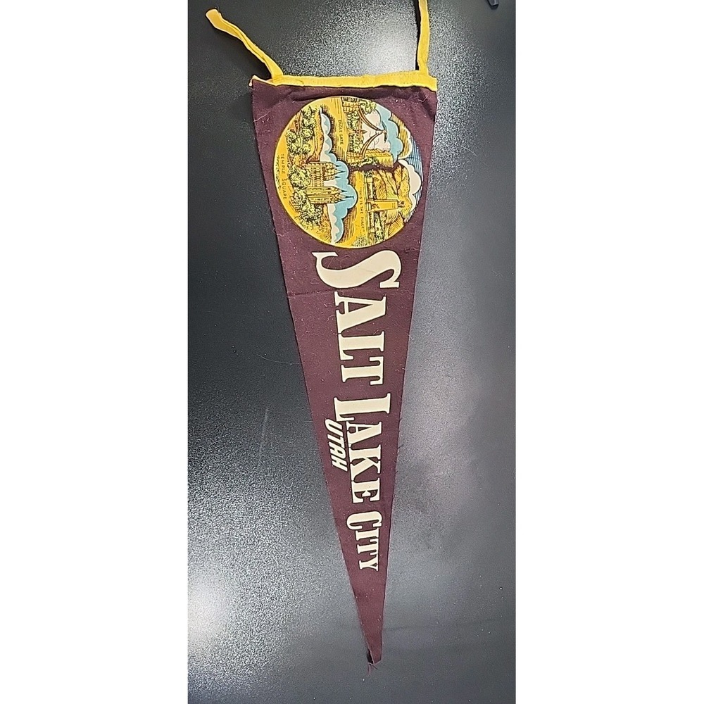 1950-60s Era Salt‎ Lake City Utah Mormon Temple large Burgundy pennant VINTAGE